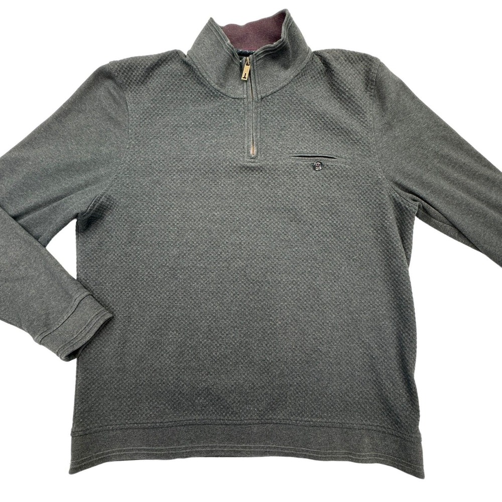 Ted Baker Sweater Mens 2XL Size 6 Gray Knit 1/4 Zip Cotton Blend Pullover Mock